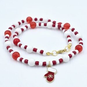 Christmas necklace and bracelet set in red and white