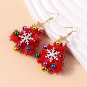 Earrings in the shape of red Christmas trees