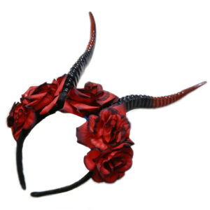 Devil horn headband with black and red rose decorations