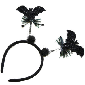 Bat spring headband with black pom-poms and feather tinsel