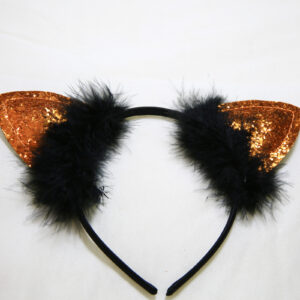 Orange cat ear headband with feather accents