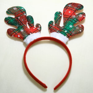 Plaid reindeer antler headband in red and green