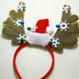 Headband with reindeer antlers, Santa hat, and snowflake decorations