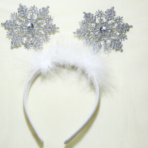 Snowflake headband decorated with acrylic rhinestones and white feathers