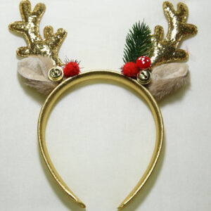 Gold antler headband with pom-poms and bells