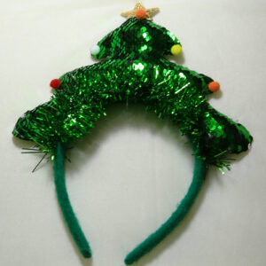 Headband with green sequin Christmas tree and tinsel design