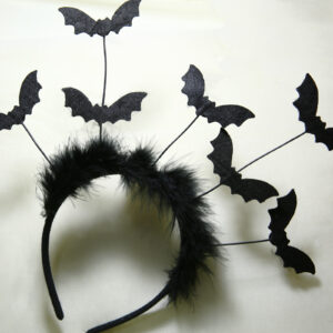 Halloween headband with black bat and feather accents